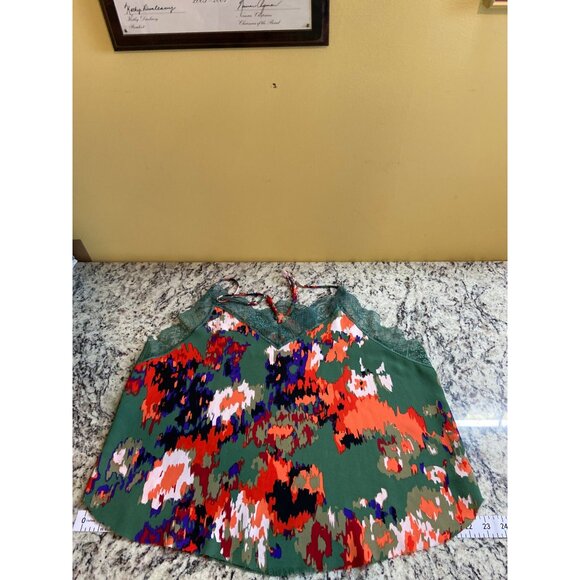 Women Cami Top XL Green Floral Lace Trim Adjustable Spaghetti Straps Cottagecore - Picture 7 of 7